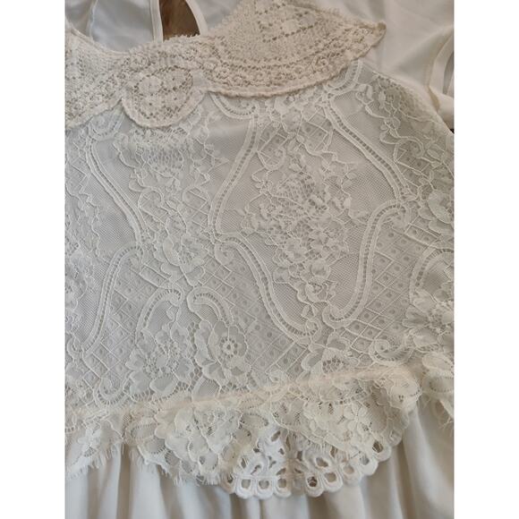 Blue Betty Bohemian Lace Blouse Off White Sheer Teired Tunic Top Medium - Picture 9 of 10